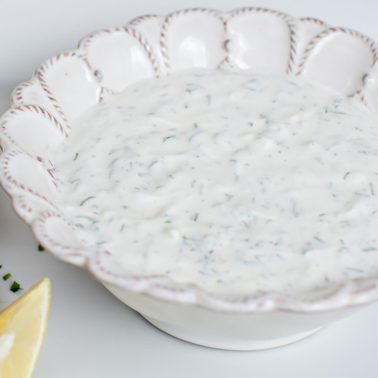 Herbed yogurt sauce with dill and garlic.