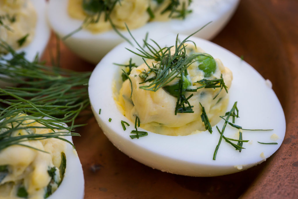 Deviled Eggs with Peas, Chives and Dill