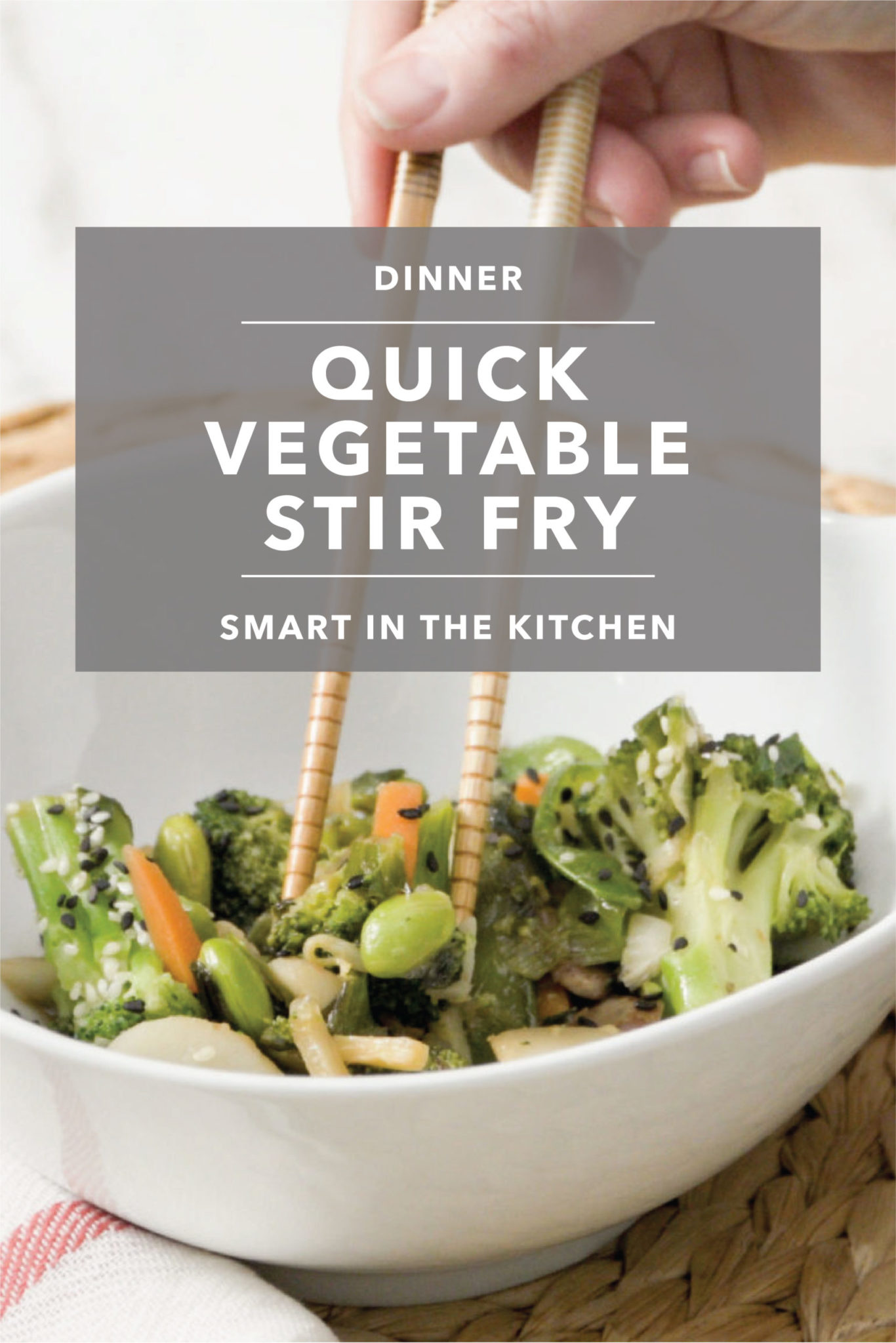 Quick vegetable stir fry made from frozen stir fry mix and broccoli.