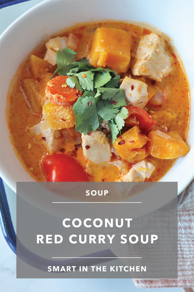 Coconut red curry soup might be your new favorite weeknight dinner. Not only is it Whole30, dairy-free, and full of veggies, it's also absolutely delicious.