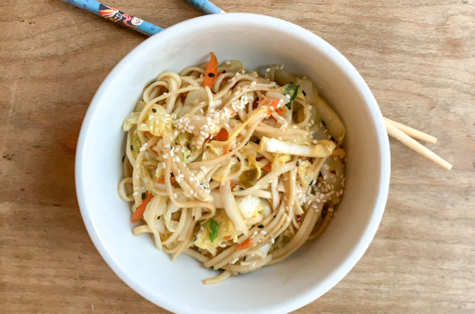 Sesame Noodles with Cabbage, Carrots and Red Peppers make for an easy and delicious dinner.