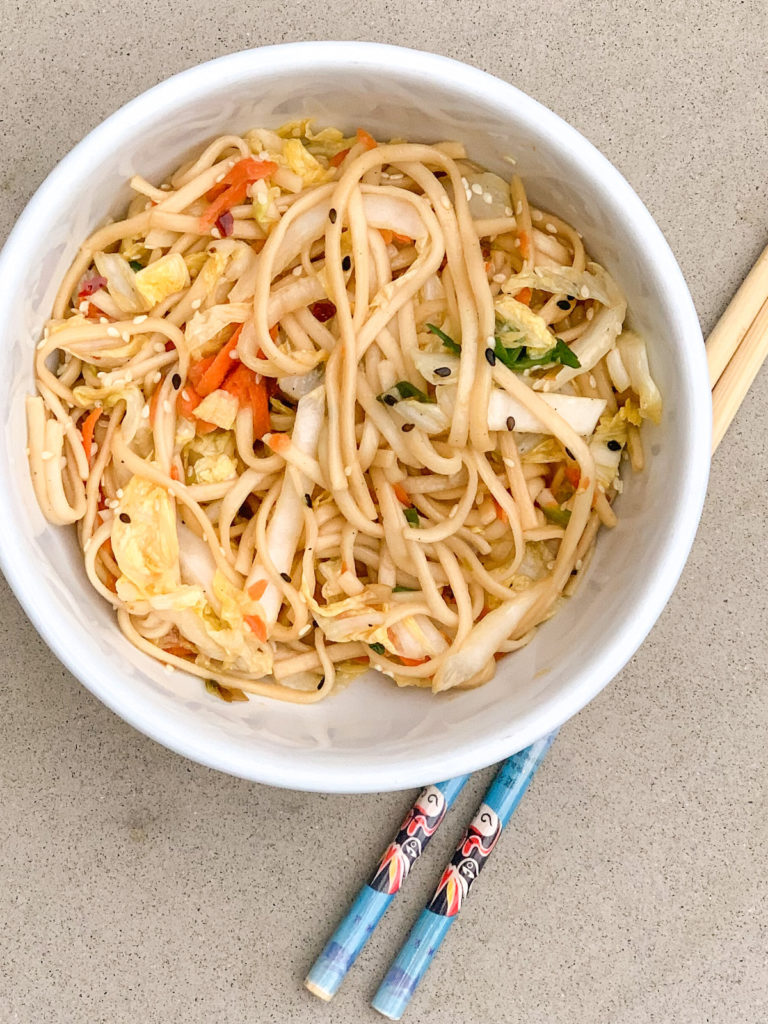 Sesame Noodles with Cabbage, Carrots and Red Peppers make for an easy and delicious dinner.