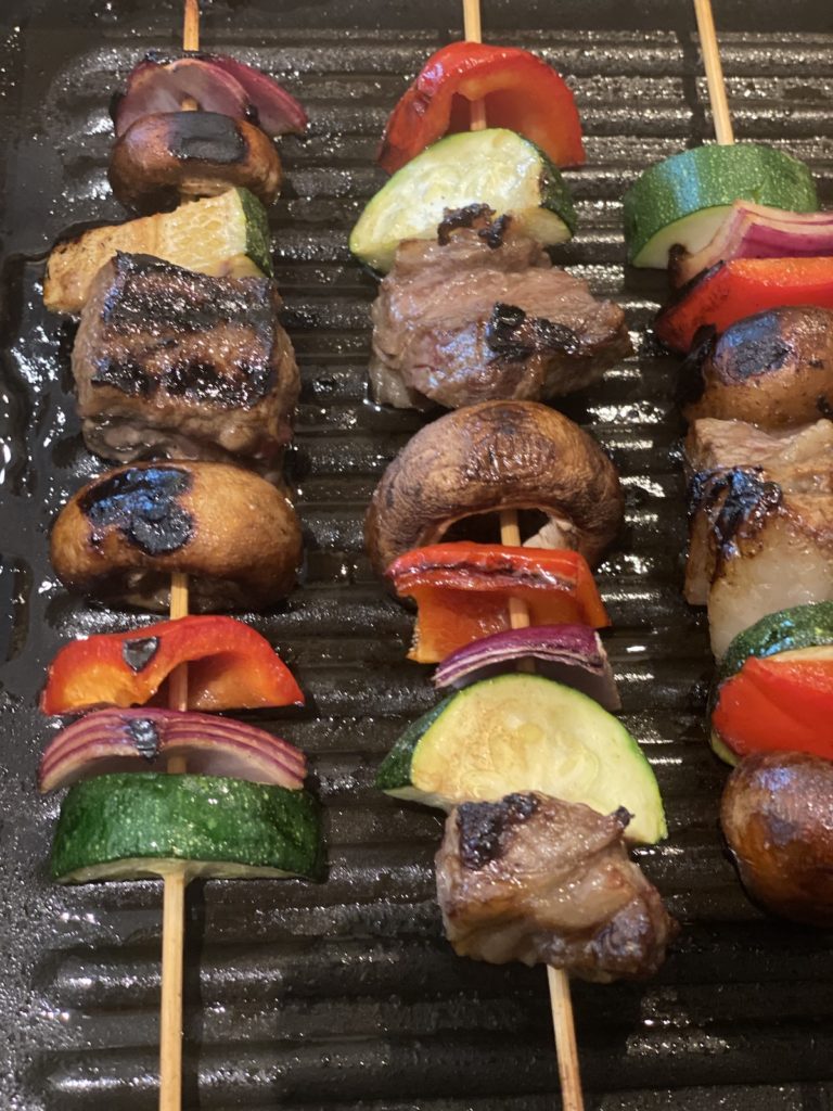 Skewered Beef on Noodle Nests Recipe